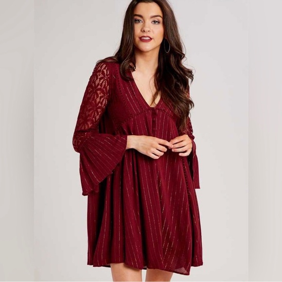 Altar’d State Long Sleeve Tunic Dress w/ lace detailing - Picture 10 of 12